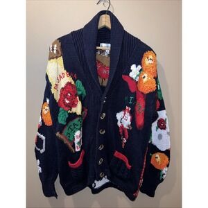 Vintag Eagle Eye Cardigan Sweater Women Small Hand Knit Football Grandma 90s BIG